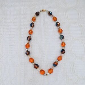 Handmade Amber and Brown Crystal Necklace 16 Inches For Women Fall Colors